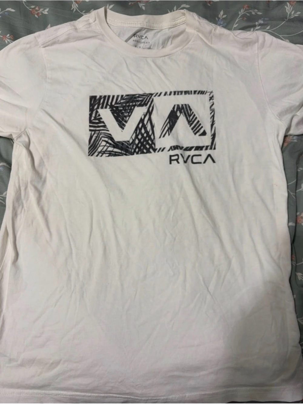 RVCA White Tee with Black Textured Logo